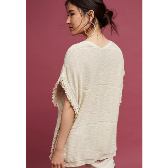 Women's Anthropologie Michael Stars Boho Fringe Poncho Sweater Natural Small - Picture 3 of 10